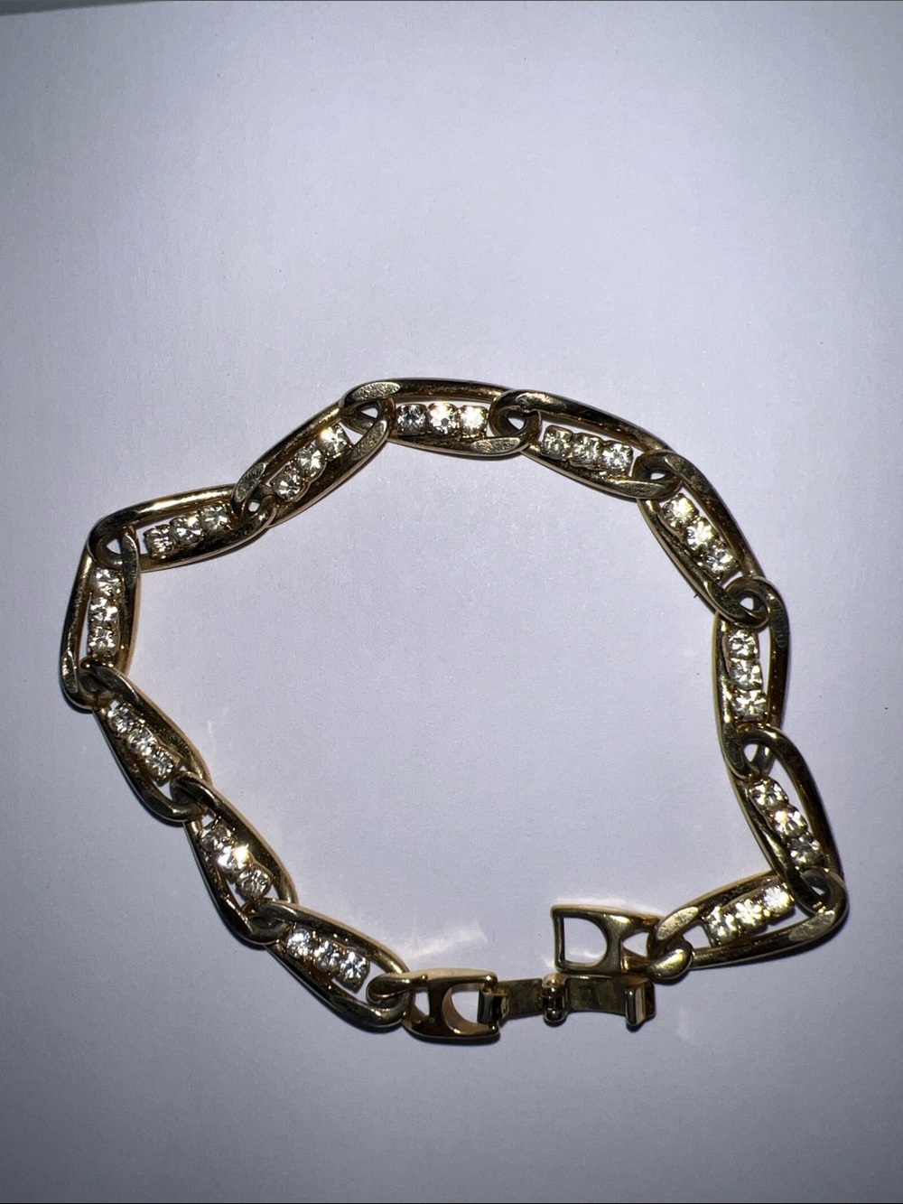 Chain Gold Tone Multicolor Rhinestone Clasp Bracelet 8”